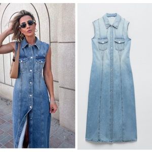 Zara Blue Denim Sleeveless Dress